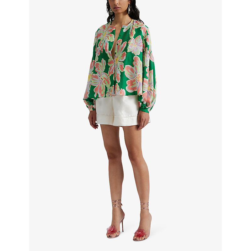 Shop By Malina Malina Women's Green Lily Noelle Floral-print Pleated-front Woven Blouse