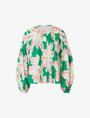 MALINA: Noelle floral-print pleated-front woven blouse