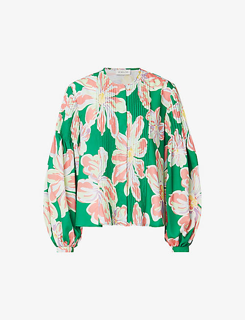 MALINA: Noelle floral-print pleated-front woven blouse