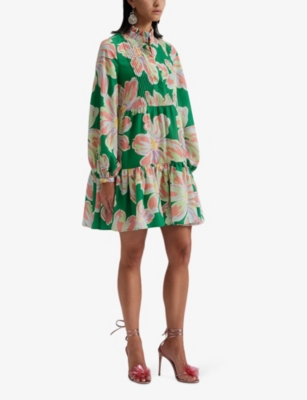Shop By Malina Malina Women's Green Lily Gloria Floral-print Relaxed-fit Woven Mini Dress