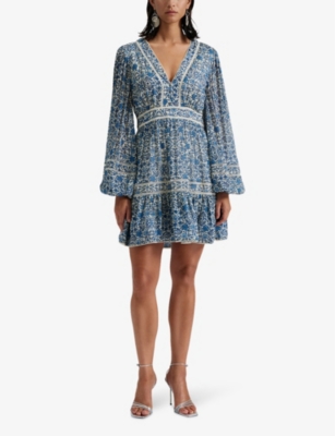 By Malina Womens Coastal Florals Ariella V-neck Floral-print Woven Mini Dress In Coastal Florals
