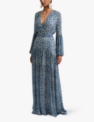 By Malina Womens Coastal Florals Alicia Floral-print V-neck Woven Maxi Dress In Coastal Florals
