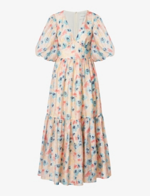 Shop By Malina Malina Women's Florals Freya Floral-print Puff-sleeve Linen-blend Midi Dress
