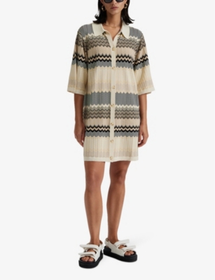 Shop By Malina Malina Womens Beige Multi Kim Graphic-print Button-down Knitted Mini Dress