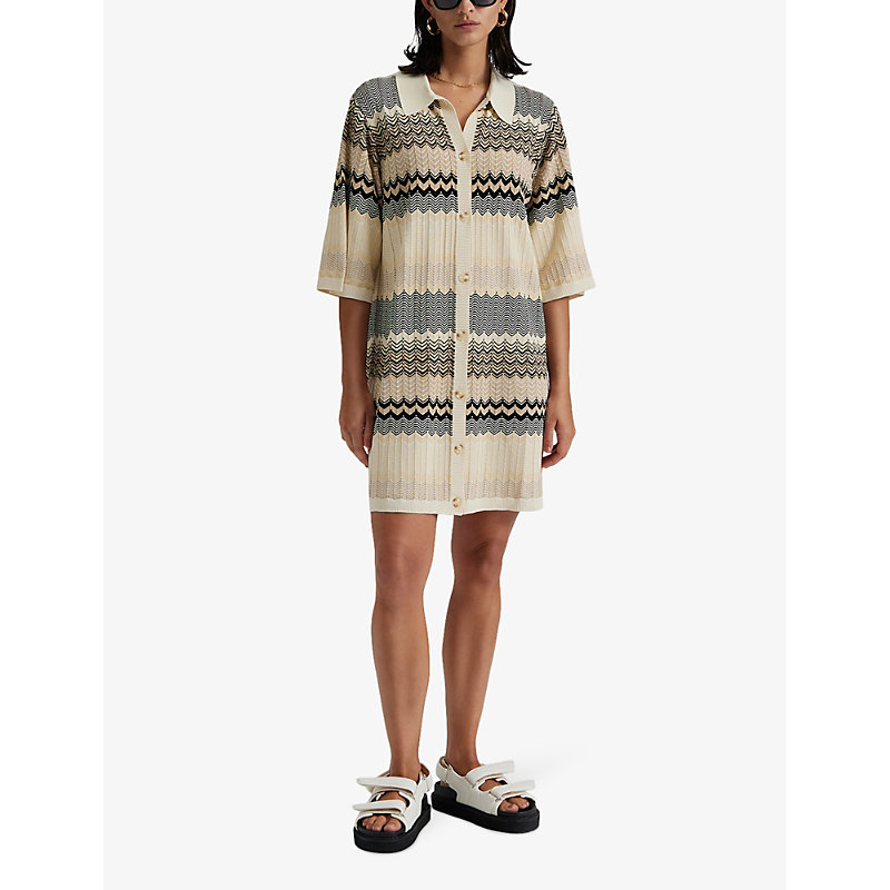 Shop By Malina Malina Womens Beige Multi Kim Graphic-print Button-down Knitted Mini Dress