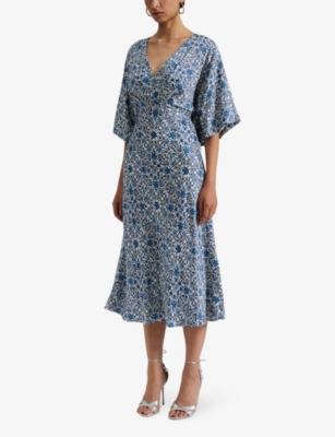 MALINA: Juno floral-print V-neck satin midi dress