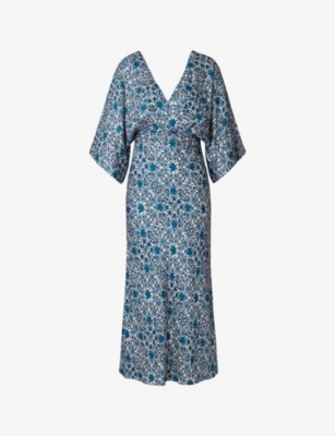MALINA: Juno floral-print V-neck satin midi dress