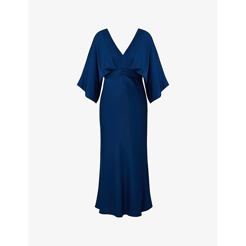 Shop By Malina Malina Women's Midnight Blue Juno V-neck Wide-sleeve Satin Midi Dress