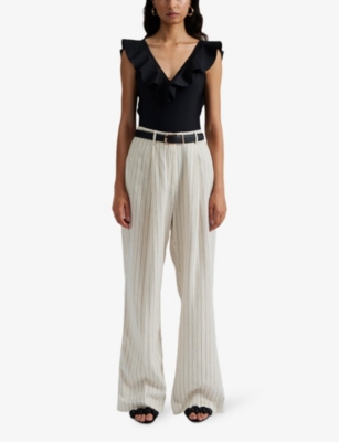 Shop By Malina Malina Womens Natural Pinstripe Carlotta Wide-leg High-rise Linen Trousers