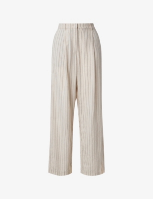 Shop By Malina Malina Womens Natural Pinstripe Carlotta Wide-leg High-rise Linen Trousers