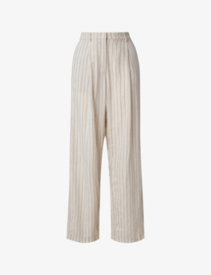 By Malina Womens Natural Pinstripe Carlotta Wide-leg High-rise Linen Trousers In Natural Pinstripe