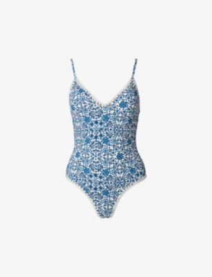 Malina Womens Coastal Florals Nila V-neck Crochet-trim Recycled-nylon Swimsuit