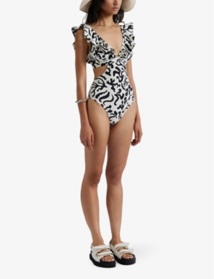 Shop Malina Women's Reef Delia Graphic-print Cut-out Recycled-nylon Swimsuit