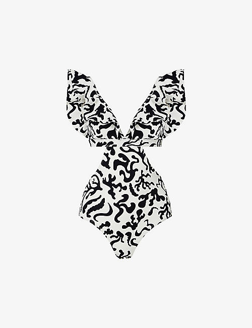 MALINA: Delia graphic-print cut-out recycled-nylon swimsuit