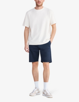 Shop Ikks Mens Vy Logo-badge Regular-fit Stretch-cotton Shorts In Navy