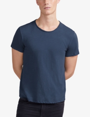 Shop Ikks Round-neck Short-sleeve Cotton T-shirt In Slate