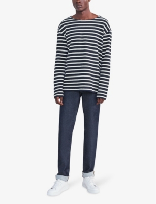 Shop Ikks Men's Navy Stripe-print Slim-fit Cotton T-shirt