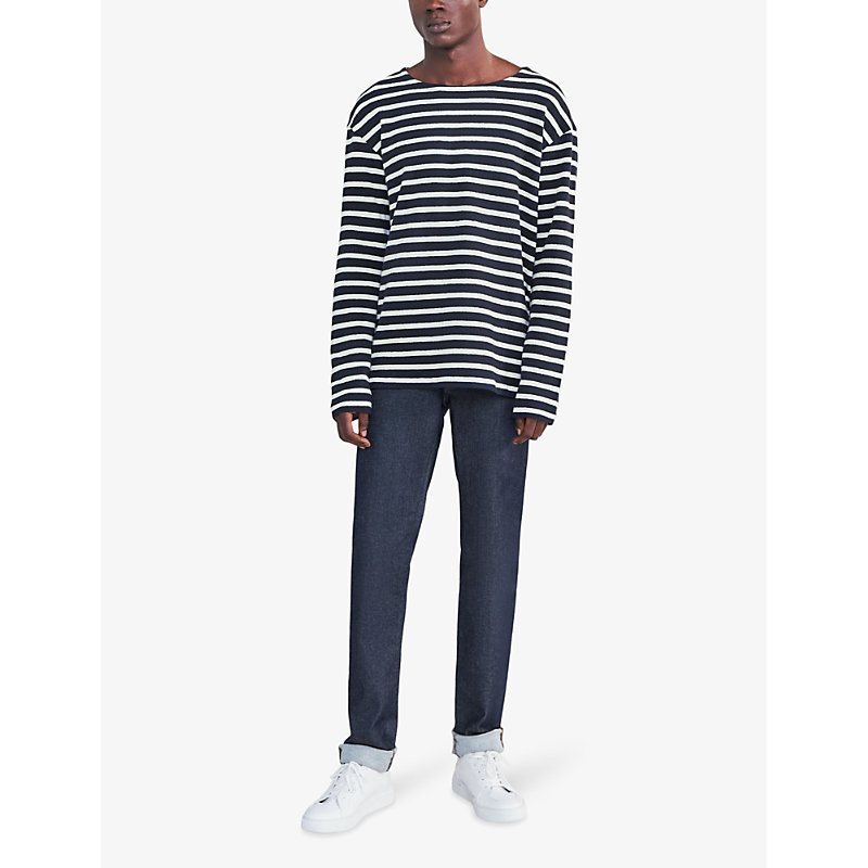 Shop Ikks Men's Navy Stripe-print Slim-fit Cotton T-shirt