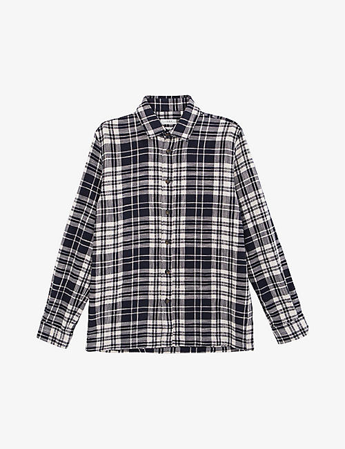 IKKS: Check-pattern regular-fit cotton-blend shirt