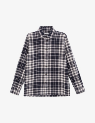 Shop Ikks Men's Navy Check-pattern Regular-fit Cotton-blend Shirt