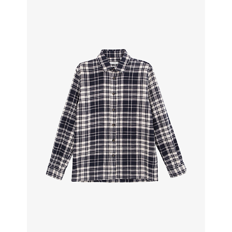 Shop Ikks Men's Navy Check-pattern Regular-fit Cotton-blend Shirt