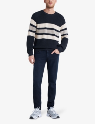 Shop Ikks Men's Navy Stripe-pattern Crew-neck Knitted Jumper