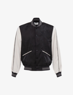 Ikks Mens Black Embroidered Ribbed-trim Stretch-jersey Varsity Jacket