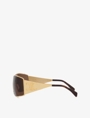 Celine Womens Cl40283u Maxi Metal Triomphe Shield-frame Metal Sunglasses Gold In Gold