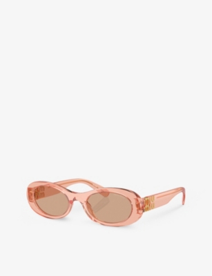 Miu Miu Womens Pink Mu 06zs Oval-frame Acetate Sunglasses In Pink