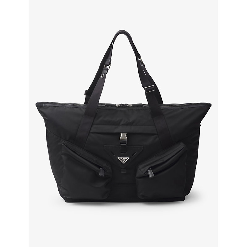 Shop Prada Re-nylon Recycled-nylon And Leather Tote Bag In Black