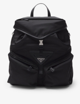 Shop Prada Re-nylon Recycled-nylon And Leather Backpack In Black