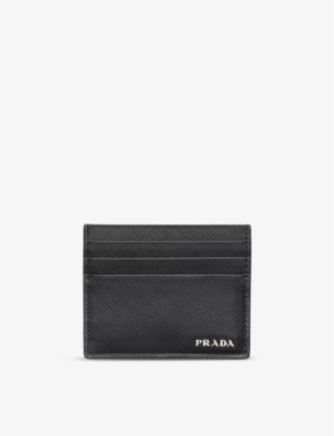 PRADA: Logo-plaque saffiano leather card holder