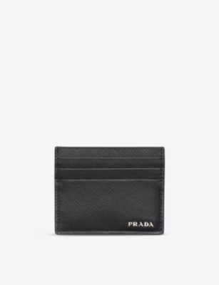 Prada Mens Black Logo-plaque Saffiano Leather Card Holder