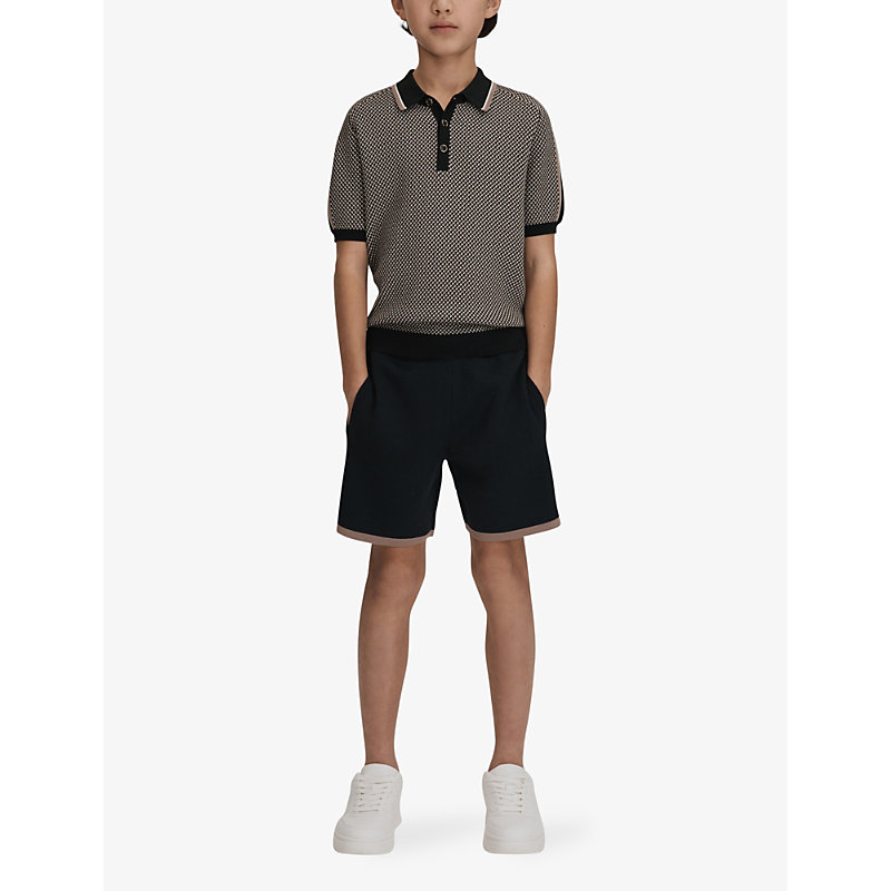 Shop Reiss Boys Hunting Green Kids Brunswick Graphic-weave Knitted Polo Shirt 3-14 Years
