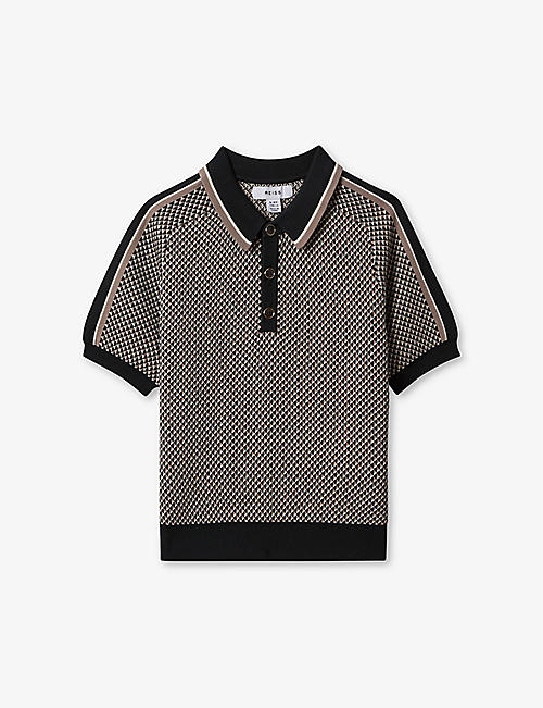 REISS: Brunswick graphic-weave knitted polo shirt 3-14 years