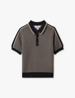 Shop Reiss Boys Hunting Green Kids Brunswick Graphic-weave Knitted Polo Shirt 3-14 Years