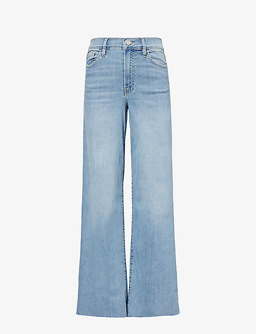 FRAME: Raw-hem wide flared-leg high-rise stretch-denim jeans