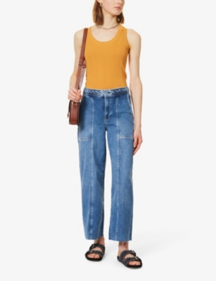 Shop Frame Women's Daphne Blue Clean Braided Wide-leg High-rise Stretch Denim-blend Jeans