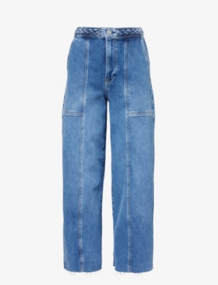 Frame Braided Waistband Wide Leg Jeans In Daphne Blue Clean
