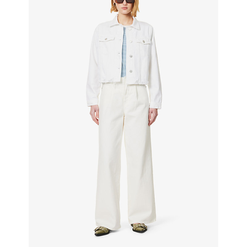 Shop Frame Women's White Rips Le Vintage Raw-hem Denim Jacket