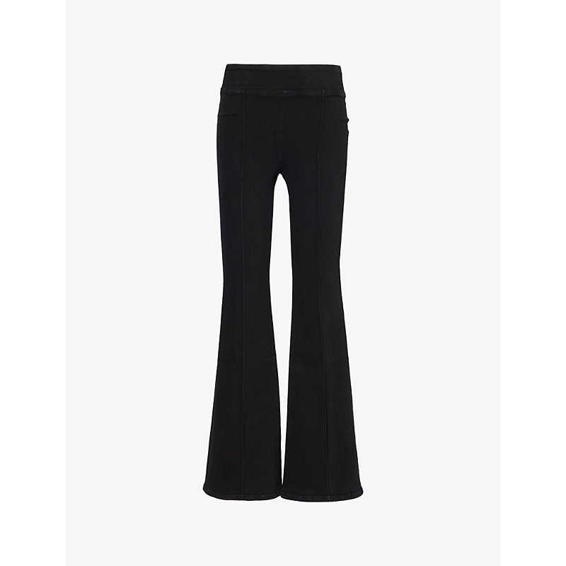 Shop Frame Jetset Flare-leg Cotton-blend Trousers In Sheen Noir