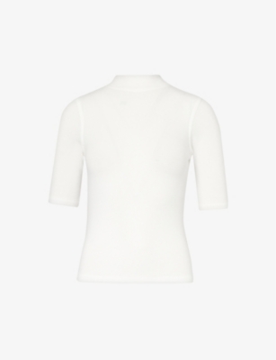 FRAME: Mock-neck ribbed stretch-woven T-shirt