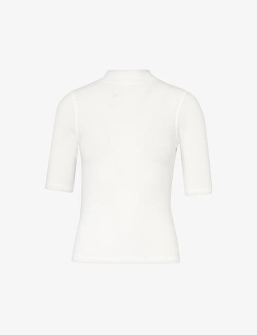 FRAME: Mock-neck ribbed stretch-woven T-shirt