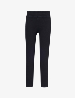 Shop Frame Women's Sheen Noir Le Jetset Skinny Crop Tapered-leg Mid-rise Stretch-denim Jeans
