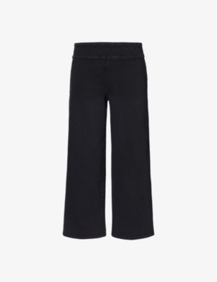 Shop Frame Womens Sheen Noir Le Jetset Crop Wide-leg Mid-rise Stretch-denim Jeans