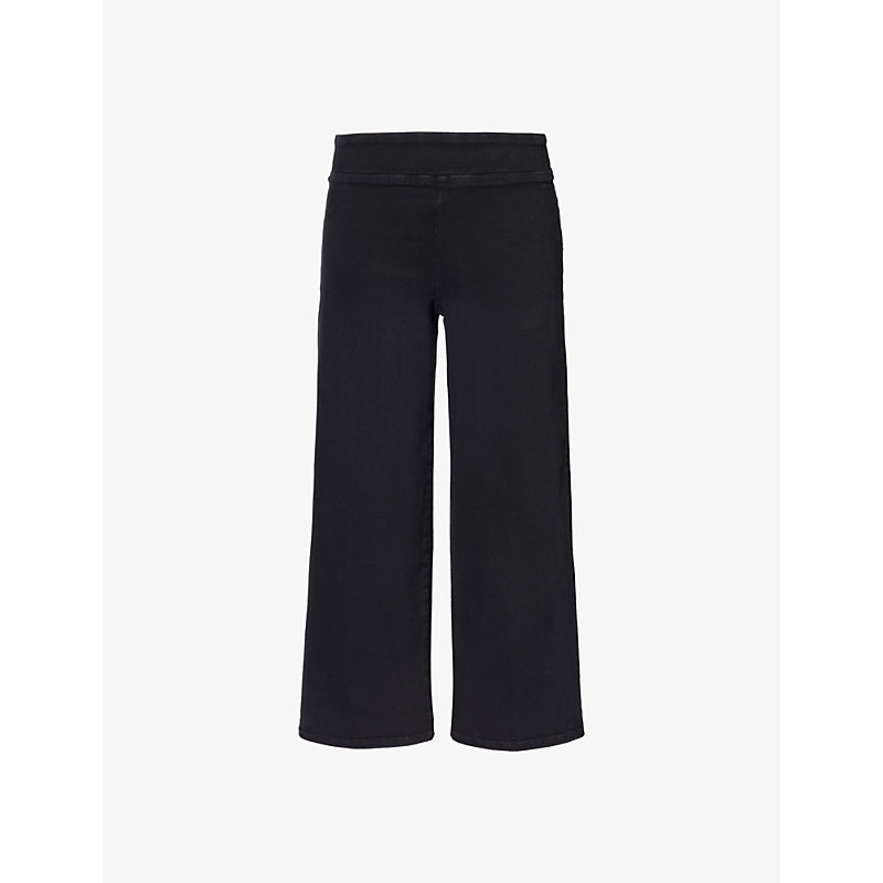 Shop Frame Le Jetset Crop Wide-leg Mid-rise Stretch-denim Jeans In Sheen Noir
