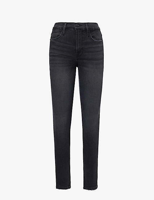 FRAME: Logo-embellished tapered-leg high-rise stretch denim-blend jeans