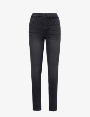 FRAME: Logo-embellished tapered-leg high-rise stretch denim-blend jeans