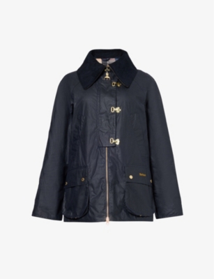 Shop Barbour Women's Royal Vy Kelburn Corduroy-collar Regular-fit Waxed-cotton Jacket In Royal Navy