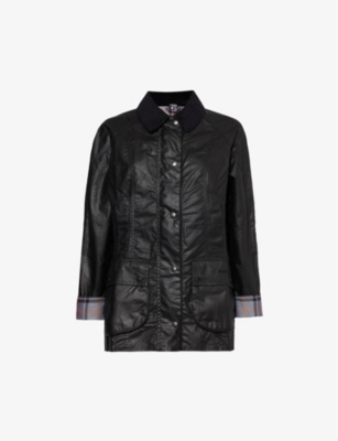 Shop Barbour Women's Black Beadnell Tartan-lined Waxed-cotton Jacket
